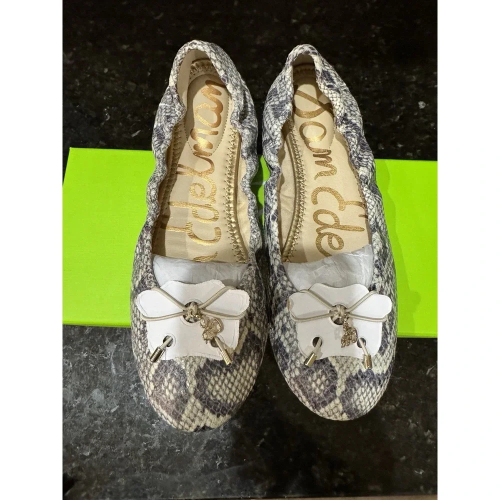 Sam Edelman Felicia Roccia Leather Snakeskin Ballet Flats Women's Size 6.5 Bow